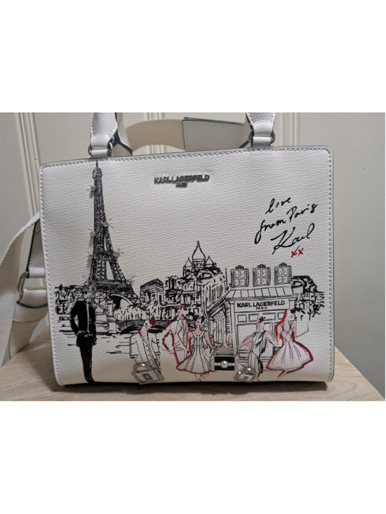 Karl Lagerfield Handbags - NWT Karl Lagerfeld Paris Maybelle Satchel Love From Paris White Handbag